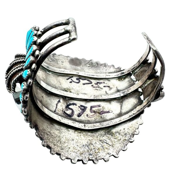 Vintage Native American Zuni Petit Turquoise Bracelet Sterling Silver Cuff 95 G - Picture 5 of 9